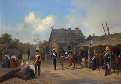 Bivouac de soldados en un pueblo de Adolphe Ladurner