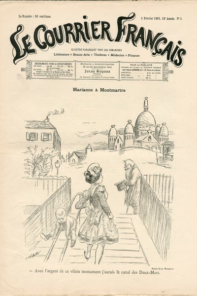 Portada de Le Courrier français, número 5, Satírico en N & B de Adolphe Leon Willette