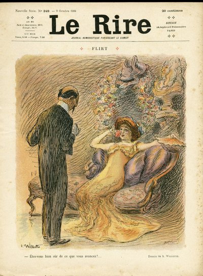 Ilustración de Adolphe dit Willette (1857-1926) para la portada de Le Rire, 09/10/09 - Coqueteo - Amor, Moda, Arquitectura interior de Adolphe Leon Willette