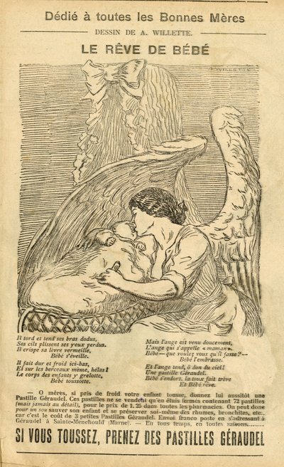 Ilustración de Adolphe dit Willette en Le Pelerin, 22/12/07 - El sueño del bebé - Publicidad, Maternidad - Ángel de Adolphe Leon Willette