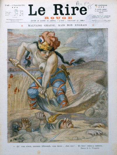 Marianne enterrando soldados alemanes en las trincheras del Marne, caricatura de la revista 