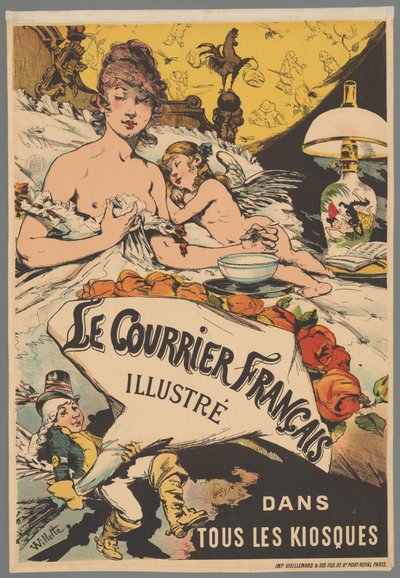 Werbeplakat: Le Courrier Français illustré in den Kiosken de Adolphe Leon Willette