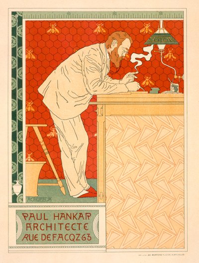 Reproducción de un cartel publicitario de la práctica arquitectónica de Paul Hankar, 1894 de Adolphe Louis Charles Crespin