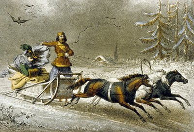 Un trineo en la nieve, Rusia (grabado en color) de Adolphe Rouargue