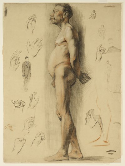 Dibujo al natural de un hombre barbudo (tiza sobre papel) de Adolphe Valette