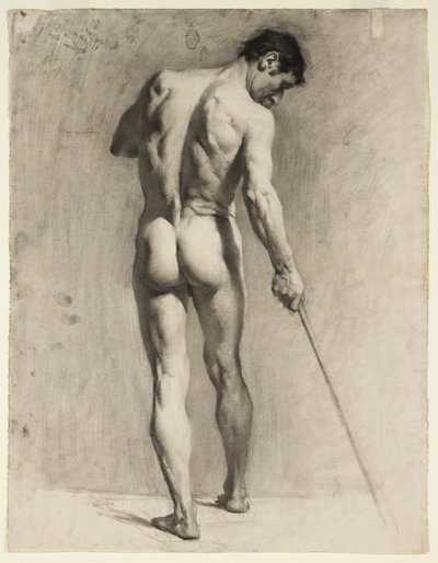 Dibujo al natural de un desnudo masculino con bastón, c.1910-12 (tiza sobre papel) de Adolphe Valette