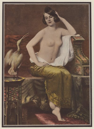 La favorita, mujer con un pájaro (litografía en color) de Adolphe Weisz