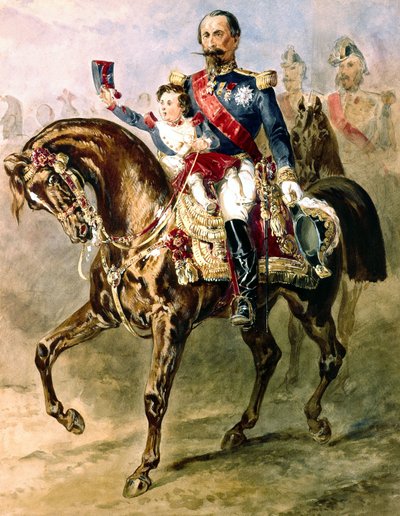 Napoleón III con su hijo Luis Napoleón a caballo de Adolphe Yvon