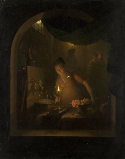 Cocina a la luz de las lámparas de Adriaan Meulemans