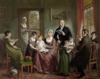 Retrato de la familia de Adrianus Bonebakker con Dirk L. Bennewitz
Retrato de la familia de Adrianus Bonebakker y su compañero D.L. Bennewitz de Adriaan de Lelie (signed by artist)