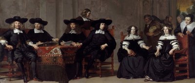 Los regentes de la casa de los ancianos en Amsterdam par Backer, Adriaen (ca 1635-1684). Óleo sobre lienzo, tamaño : 197x457 de Adriaen Backer