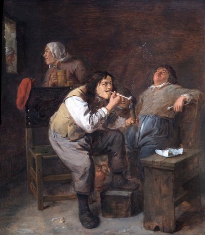 Los fumadores, c.1635-38 (óleo sobre tabla de roble) de Adriaen Brouwer