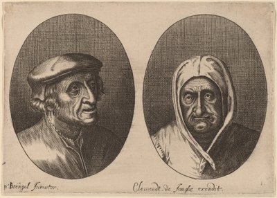 Cabezas de un campesino y una campesina de Adriaen Brouwer after Pieter Bruegel the Elder