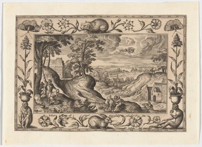 El sacrificio de Isaac por Abraham, de Paisajes con escenas del Antiguo y Nuevo Testamento y Escenas de caza de Adriaen Collaert