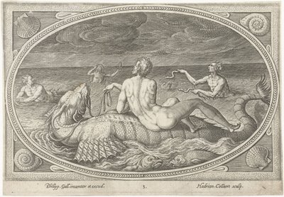 Acis en un pez Dioses del mar (título de la serie) de Adriaen Collaert