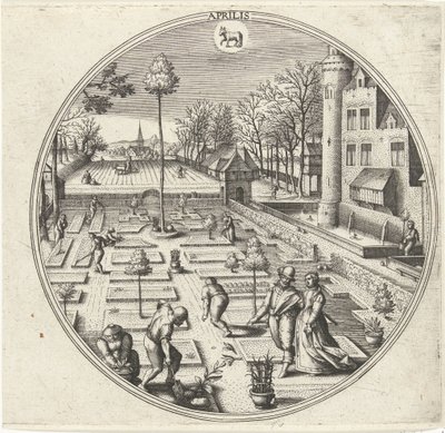 Abril Aprilis (título sobre objeto) Los doce meses (título de la serie) de Adriaen Collaert