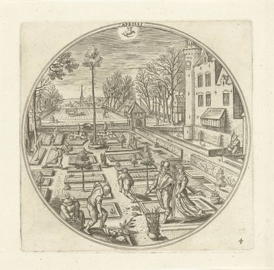 Abril Aprilis (título sobre objeto) Los doce meses (título de la serie) de Adriaen Collaert