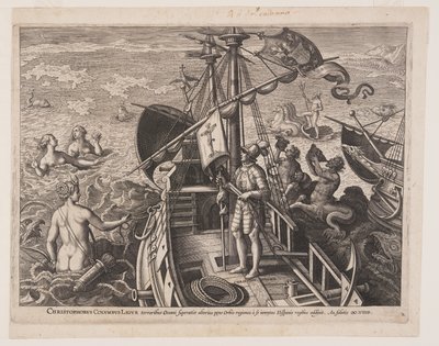 Cristóbal Colón en su barco, de Americae Retectio (El descubrimiento de América) de Adriaen Collaert
