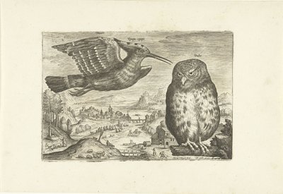 Algunas aves en un paisaje Pájaros (título de la serie) Avivm vivae (título de la serie) de Adriaen Collaert