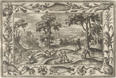 caza de liebres Paisajes con escenas bíblicas, mitológicas y escenas de caza (título de la serie) de Adriaen Collaert