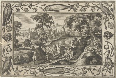 cacería de venados Paisajes con escenas bíblicas, mitológicas y escenas de caza (título de la serie) de Adriaen Collaert