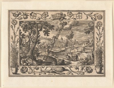 El sueño de Jacob, de Paisajes con escenas del Antiguo y Nuevo Testamento y Escenas de caza de Adriaen Collaert
