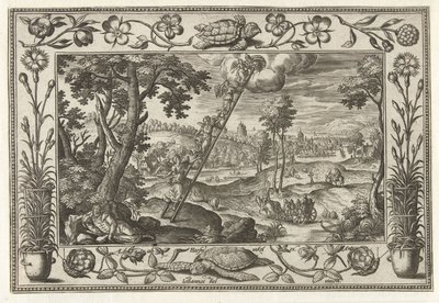 La escalera de Jacob Paisajes con escenas bíblicas, mitológicas y escenas de caza (título de la serie) de Adriaen Collaert