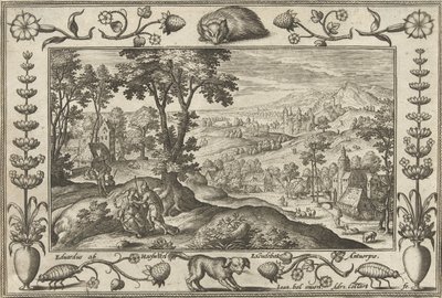 Judá y Tamar Paisajes con escenas bíblicas, mitológicas y escenas de caza (título de la serie) de Adriaen Collaert