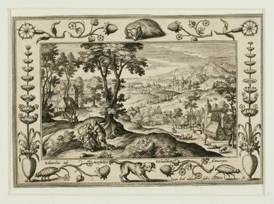 Judá y Tamar, de Paisajes con escenas del Antiguo y Nuevo Testamento y escenas de caza de Adriaen Collaert