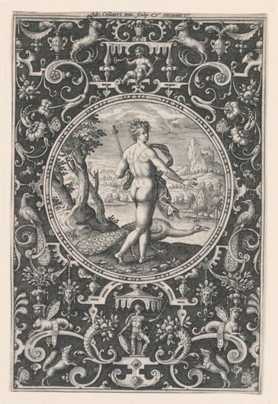 Juno, lámina 1, del Juicio de Paris de Adriaen Collaert
