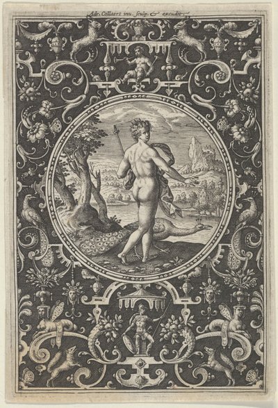 Juno en un marco decorativo con grotescos, del Juicio de Paris, ca. 1580-1600 de Adriaen Collaert