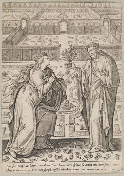 Cristo y su novia, Ecclesia, en un jardín de Adriaen Collaert