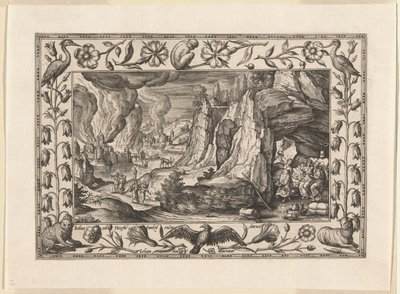 Lot y sus hijas, de Paisajes con escenas del Antiguo y Nuevo Testamento y escenas de caza de Adriaen Collaert