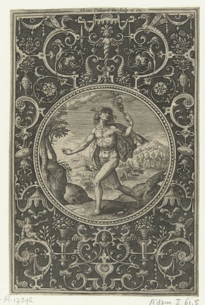 Medallón en el que Mercurio con su bastón en la mano Medallones con figuras del Juicio de París (título de la serie) de Adriaen Collaert