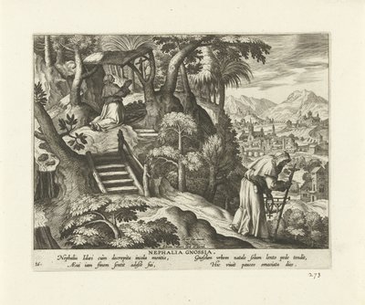 Nefalia de Knossos Nephalia Gnossia (título sobre el objeto) Ermitaños femeninos (título de la serie) Solitvdo sive vitae foeminarvm anachoritarvm (título de la serie) de Adriaen Collaert