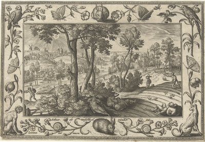 Malas hierbas entre el trigo Paisajes con escenas bíblicas, mitológicas y escenas de caza (título de la serie) de Adriaen Collaert