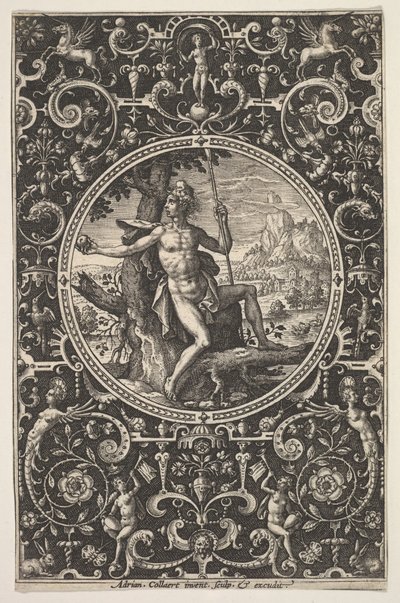 París en un marco decorativo con grotescos de Adriaen Collaert