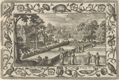 Cosecha de granos en sábado Paisajes con escenas bíblicas, mitológicas y escenas de caza (título de la serie) de Adriaen Collaert