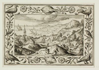 Caza del conejo, de Paisajes con escenas del Antiguo y Nuevo Testamento y Escenas de caza de Adriaen Collaert