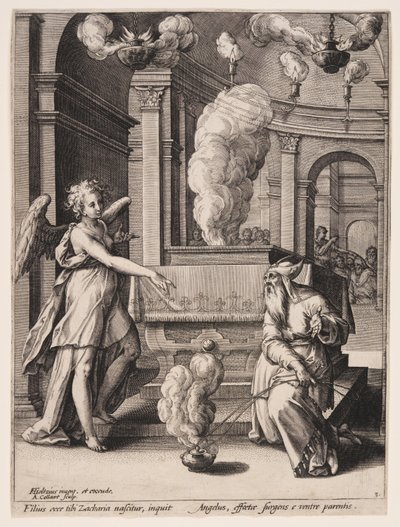 Anunciación del nacimiento de Juan a Zacarías de Adriaen Collaert