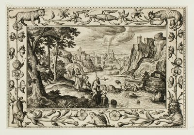 El bautismo de Cristo, de Paisajes con escenas del Antiguo y Nuevo Testamento y Escenas de caza de Adriaen Collaert