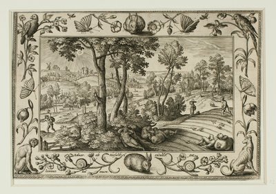 El enemigo sembrando cizaña entre el trigo, de Paisajes con escenas del Antiguo y Nuevo Testamento y escenas de caza de Adriaen Collaert