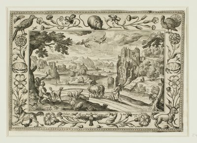 La caída de Ícaro, de Paisajes con escenas del Antiguo y Nuevo Testamento y Escenas de caza de Adriaen Collaert