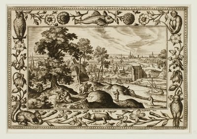 La parábola del buen samaritano, de Paisajes con escenas del Antiguo y Nuevo Testamento y Escenas de caza de Adriaen Collaert