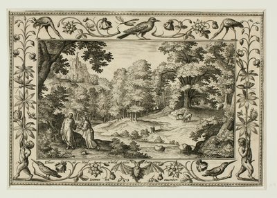 La tentación de Cristo, de Paisajes con escenas del Antiguo y Nuevo Testamento y Escenas de caza de Adriaen Collaert