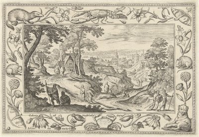 Radiodifusión de los Apóstoles Paisajes con escenas bíblicas, mitológicas y escenas de caza (título de la serie) de Adriaen Collaert