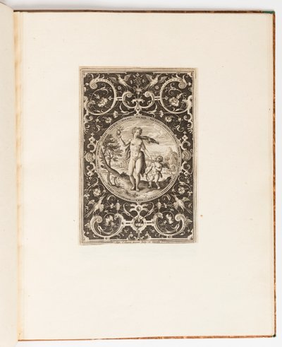 Venus, placa de una suite de 6 diseños ornamentales con el Juicio de Paris de Adriaen Collaert