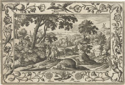 Vuelo a Egipto Paisajes con escenas bíblicas, mitológicas y escenas de caza (título de la serie) de Adriaen Collaert