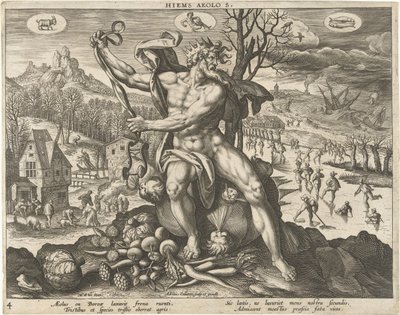 Invierno Hiems Aeolos. (título en el objeto) Las cuatro estaciones (título de la serie) de Adriaen Collaert