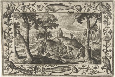 caza de lobos Paisajes con escenas bíblicas, mitológicas y escenas de caza (título de la serie) de Adriaen Collaert